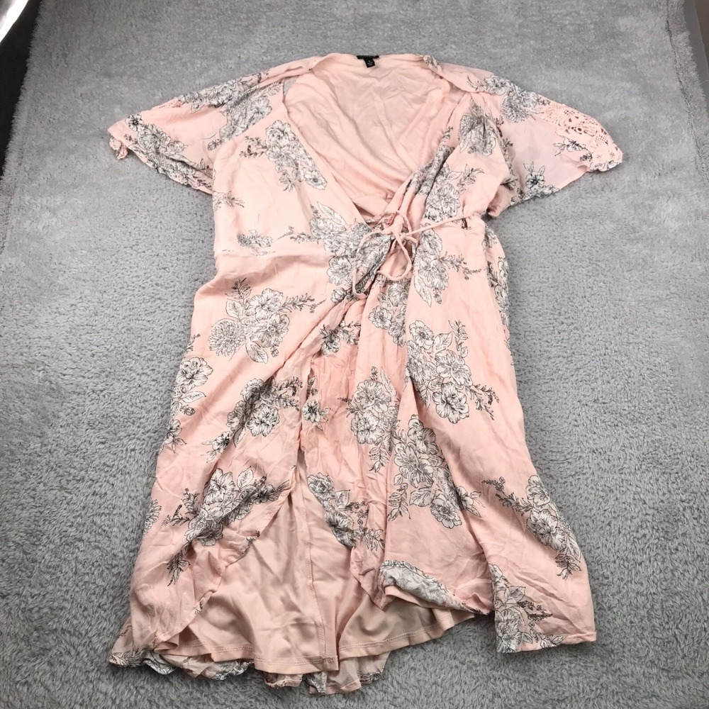 Torrid Gauze Wrap Midi Dress Womens 4X Blush Floral Flutter Lace Sleeve Cottage